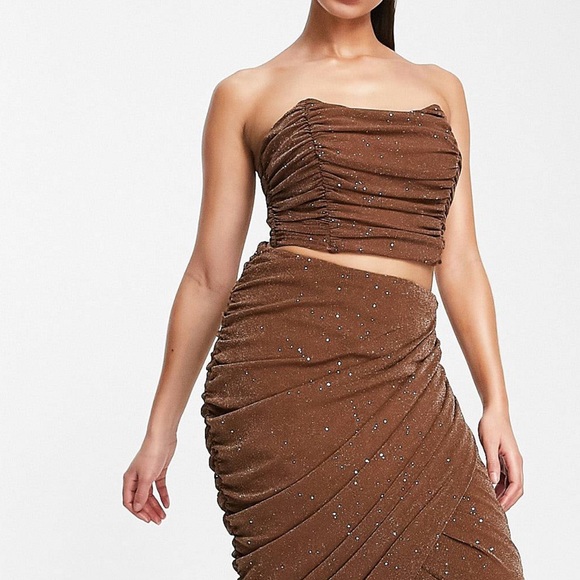 NWT. Rare London ruched mesh corset top. Sparkly brown ruched mesh crop top. - Picture 3 of 4